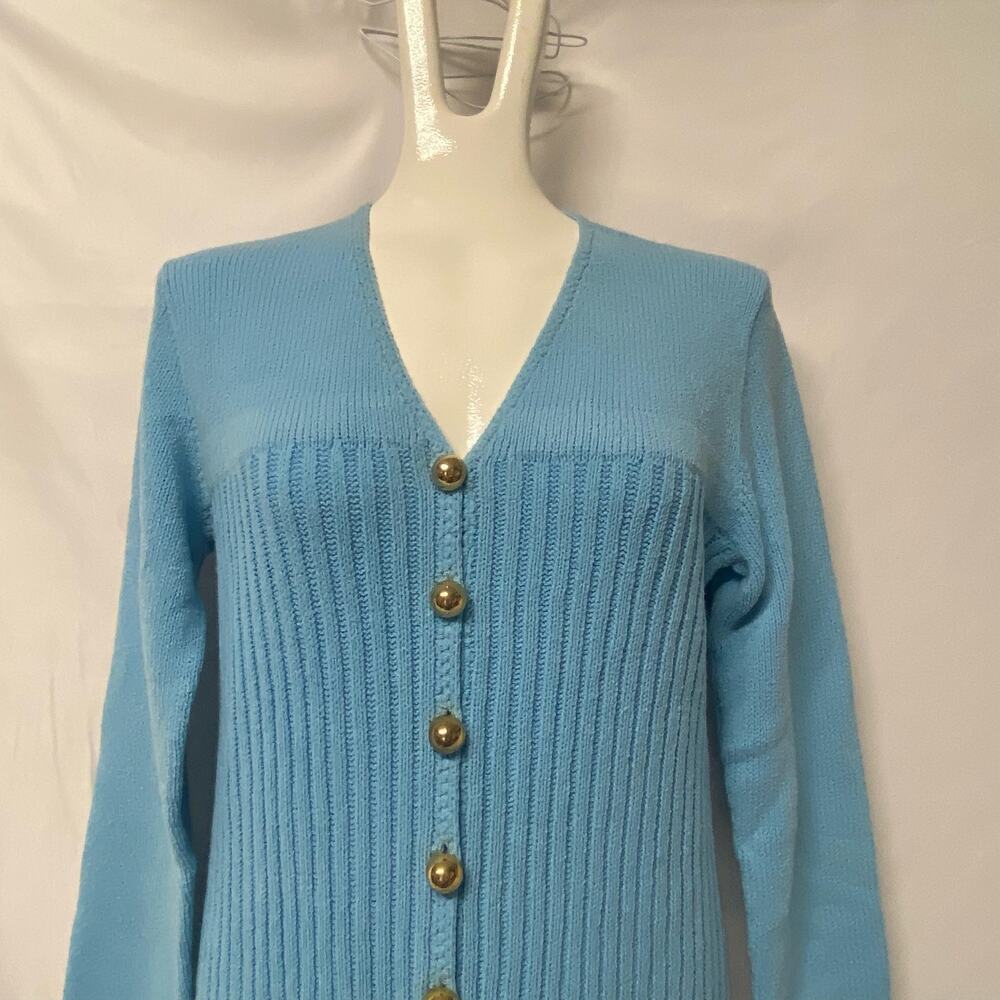 St. John Knits Sweater Dress Long Gold Button Front Split Sexy Size M? 70's - Picture 3 of 12